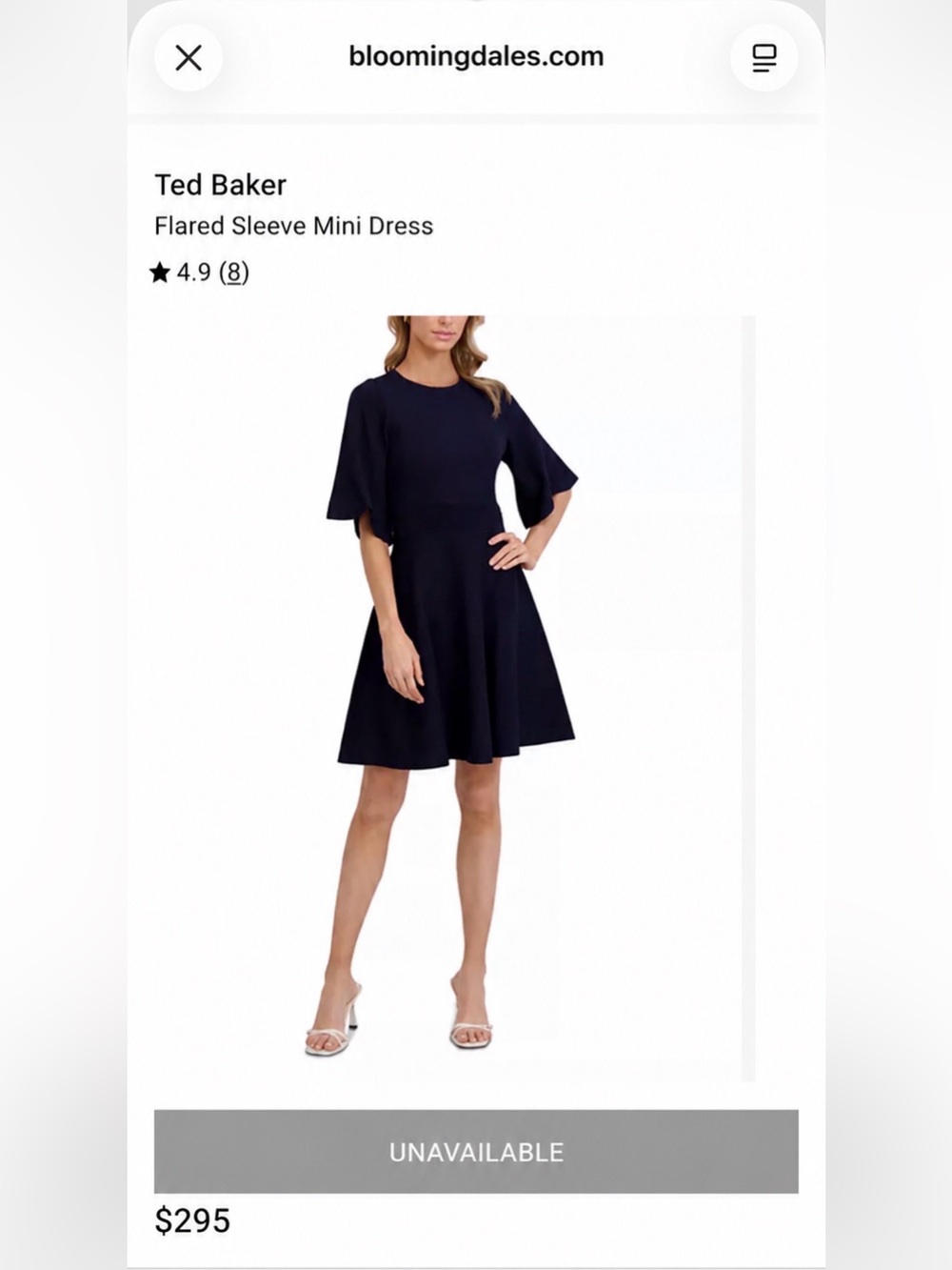 Ted Baker London Navy Blue Flared Sleeve A-Line Mini Dress